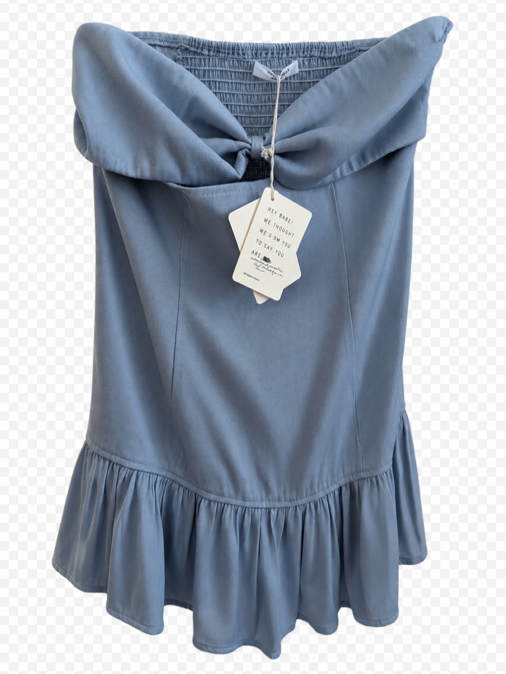 Peppermayo Light Blue Strapless Ruffle-Hem Mini Skirt